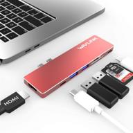 🔴 wavlink usb c hub adapter for macbook pro 2019 2018-2016 – 7-in-1 aluminum hub with 4k hdmi, thunderbolt 3 port, 100w power delivery, and sd/micro sd card reader (red) logo