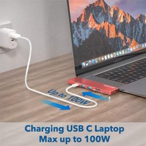 img 1 attached to 🔴 WAVLINK USB C Hub Adapter for MacBook Pro 2019 2018-2016 – 7-in-1 Aluminum Hub with 4K HDMI, Thunderbolt 3 Port, 100W Power Delivery, and SD/Micro SD Card Reader (Red)