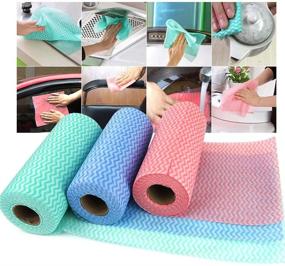img 2 attached to 🧻 Multipurpose Disposable Cleaning Towels (2 Rolls / 100pcs) - Non-Woven Kitchen Paper Towels for House Cleaning, Nonstick Wiping, and Washcloth, Fabric made from OTP Nonwovens