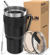 🥤 atlin tumbler [30 oz. double wall stainless steel vacuum insulation] - black travel mug [crystal clear lid] water coffee cup [straw + handle included]: ideal for home, office, school, ice drink, hot beverage логотип