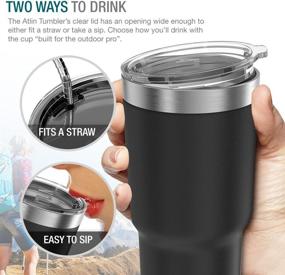 img 2 attached to 🥤 Atlin Tumbler [30 oz. Double Wall Stainless Steel Vacuum Insulation] - Black Travel Mug [Crystal Clear Lid] Water Coffee Cup [Straw + Handle Included]: Ideal for Home, Office, School, Ice Drink, Hot Beverage