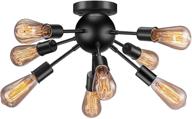 🔦 industrial vintage semi flush mount ceiling light fixture - elibbren modern antique black sputnik style with 8 ul sockets, e26 base for kitchen dining room bedroom study living room логотип