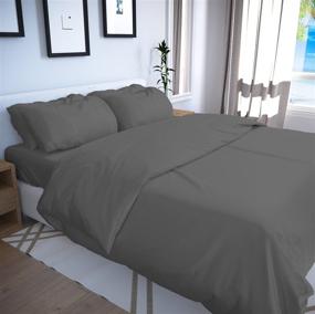 img 4 attached to 🌿 Bamboo Bay 3-Piece Duvet Cover Set - Breathable & Cooling Viscose from Bamboo Duvet with Button Closure & Premium Pillow Cases (King Size, Dark Grey)