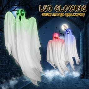 img 3 attached to 👻 Halloween Hanging Ghost Decorations - Glowing Halloween Party Decor, Cute Flying Ghost for Trees, Front Porch, Yard Lawn Stakes, Colored Contacts Outdoor Decor - Pack of 3