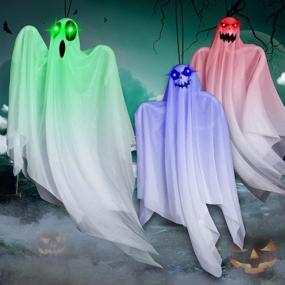 img 4 attached to 👻 Halloween Hanging Ghost Decorations - Glowing Halloween Party Decor, Cute Flying Ghost for Trees, Front Porch, Yard Lawn Stakes, Colored Contacts Outdoor Decor - Pack of 3