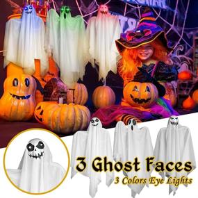 img 1 attached to 👻 Halloween Hanging Ghost Decorations - Glowing Halloween Party Decor, Cute Flying Ghost for Trees, Front Porch, Yard Lawn Stakes, Colored Contacts Outdoor Decor - Pack of 3