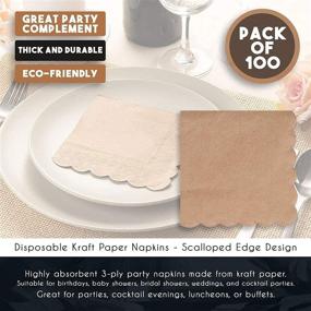 img 1 attached to Rustic Kraft Scalloped Edge Paper Napkins (5 x 5 In, Brown, 100 Pack) - Eco-Friendly Party Essentials