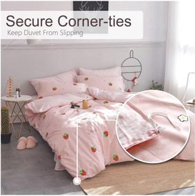 img 1 attached to 🍓 TopTree Girls Pink Cotton Duvet Cover Set - Reversible Strawberry Bedding, Full/Queen Size, for Kids, Children, Women - 3-Piece Cute Set