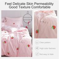 🍓 toptree girls pink cotton duvet cover set - reversible strawberry bedding, full/queen size, for kids, children, women - 3-piece cute set logo