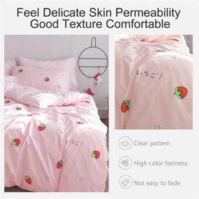 img 3 attached to 🍓 TopTree Girls Pink Cotton Duvet Cover Set - Reversible Strawberry Bedding, Full/Queen Size, for Kids, Children, Women - 3-Piece Cute Set