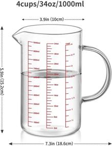 img 3 attached to 📏 Luvan 34oz/4 Cups Glass Measuring Cup: Easy-to-Read with V-Shaped Spout & 3 Types of Markings - Ideal for Kitchen or Restaurant Use