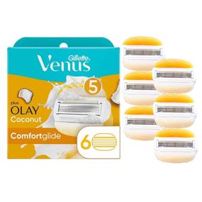 img 4 attached to Premium Gillette Venus ComfortGlide Women's Razor Blade Refills, 6 Count, Enriched with Soothing Olay Coconut Fragrance