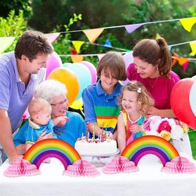 img 1 attached to Kids' Birthday Baby Shower Decoration: Candy Color Rainbow Cloud with 4-Piece Rainbow Honeycomb Paper Centerpiece in Pink