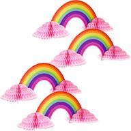 kids' birthday baby shower decoration: candy color rainbow cloud with 4-piece rainbow honeycomb paper centerpiece in pink logo