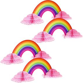 img 4 attached to Kids' Birthday Baby Shower Decoration: Candy Color Rainbow Cloud with 4-Piece Rainbow Honeycomb Paper Centerpiece in Pink