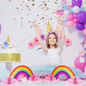 img 3 attached to Kids' Birthday Baby Shower Decoration: Candy Color Rainbow Cloud with 4-Piece Rainbow Honeycomb Paper Centerpiece in Pink