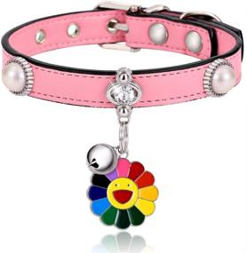 img 4 attached to Premium PU Leather Cat Collar with Bell and Pendant - Adjustable for Small Cats and Puppies (S, Pink)