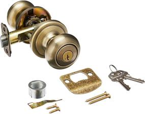 img 2 attached to 🚪 Enhance Home Security with Kwikset Juno Keyed Entry Door Knob in Antique Brass, featuring Microban Antimicrobial Protection and SmartKey Security