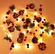 🎄 lskytop 6.5ft christmas garland with 20 led lights - red berry pine cone garland for winter holiday and thanksgiving decorations, battery operated логотип