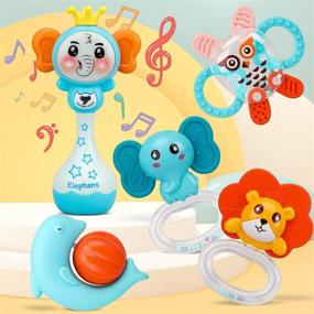 img 4 attached to 5-Piece Baby Rattle Teether Toys Set with Electronic Elephant Grab Shaker and Spin Rattles 👶 - Musical and Chewable Toys for Infant Boys and Girls Aged 0-12 Months by TOY Life