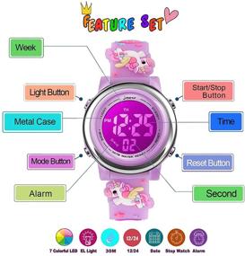 img 1 attached to 🕒 YxiYxi Kids Watches - 3D Cute Cartoon Digital Wrist Watch with 7 Color Lights, Waterproof Sports Outdoor LED Alarm Stopwatch, Silicone Band for Boys Girls Aged 3-10 Years, Little Child