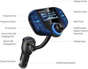 img 3 attached to Sumind Car Bluetooth FM Transmitter Upgraded Version - Wireless Radio Adapter Hands-Free Kit with 1.7 Inch Display, QC3.0 & Smart 2.4A USB Ports, AUX Output, TF Card Mp3 Player (Blue)