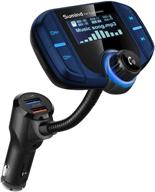 sumind car bluetooth fm transmitter upgraded version - wireless radio adapter hands-free kit with 1.7 inch display, qc3.0 & smart 2.4a usb ports, aux output, tf card mp3 player (blue) logo