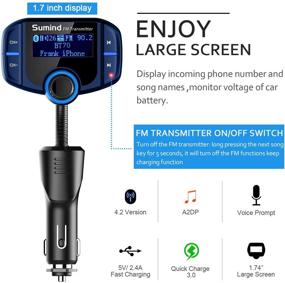 img 2 attached to Sumind Car Bluetooth FM Transmitter Upgraded Version - Wireless Radio Adapter Hands-Free Kit with 1.7 Inch Display, QC3.0 & Smart 2.4A USB Ports, AUX Output, TF Card Mp3 Player (Blue)