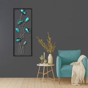 img 2 attached to 🖼️ Stylish Aluminum/Metal Wall Decor Frame 12"x30" (Turquoise Closed Flowers) - All American Collection