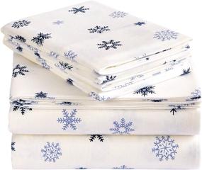 img 4 attached to ❄️ Cozy and Stylish: Pinzon Cotton Flannel Bed Sheet Set - California King, Falling Snowflake Blue from Amazon Brand