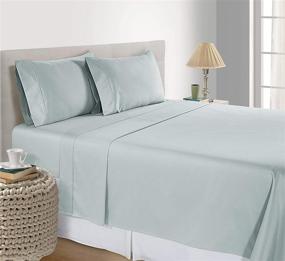 img 2 attached to Supremely Soft 400 Thread Count 100% Cotton Sheet Set - Full Size, Light Aqua - Breathable, Silky Sateen Weave - Fits 18 Inches Deep Pocket - 4 Piece Long Staple Combed Cotton Sheets
