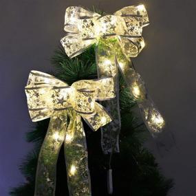 img 4 attached to 🎄 LED Ribbon Bows Christmas Tree Ornaments - Mudder 2 Pack Tree Topper & Wreath Decoration with Yellow Lights