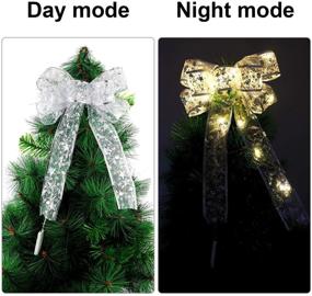 img 2 attached to 🎄 LED Ribbon Bows Christmas Tree Ornaments - Mudder 2 Pack Tree Topper & Wreath Decoration with Yellow Lights