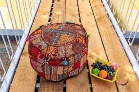 img 4 attached to 🪑 Cotton Patchwork Vintage Boho Embroidered Bean Bag Seating Pouf Covers Ottoman Kids Stool Decorative Chair Boho Home Décor - ART BOX (14x22 Inches, Cover Only)