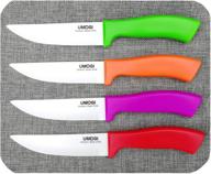 🔪 set of 4 ceramic steak knives - stain resistant & rust proof, dishwasher safe - 4.5'' large utility knife for cutting meat, tomatoes, vegetables, fruits, bbq - umogi logo