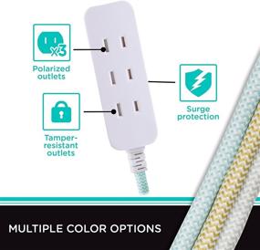 img 3 attached to Cordinate Designer 3 Polarized Outlet Extension Cord with Surge Protection, Mint Braided Décor Fabric Cord - 10 ft, Low-Profile Plug with Tamper Resistant Safety Outlets, 37912