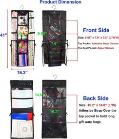 img 3 attached to 🎁 Double Sided Hanging Gift Wrap Organizer - Large 16" x 41" Wrapping Paper Rolls Storage Bag - Tearproof & Space Saving Closet Gift Bag Organization Solution (Black) by Freegrace