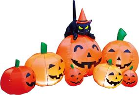 img 2 attached to 🎃 Joiedomi Halloween 7-FT Long Inflatable 7 Pumpkins with Witch's Cat – LED Lights, Easy Set-up – Outdoor Halloween Party Yard Decorations, Garden, Lawn