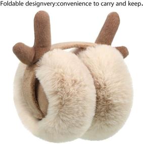 img 1 attached to 🦌 Fluffy Reindeer Winter Earmuffs, Cute Cartoon Ear Plush Warmers: Foldable & Soft