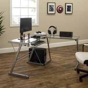 img 3 attached to Walker Edison Ellis: Sleek L Shaped Glass Top Gaming Desk with Keyboard Tray - 51 Inch Silver