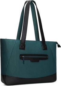 img 4 attached to 👜 MOSISO Lightweight Tote Bag for 17-17.3 inch Laptops, PU & Polyester Women's Shoulder Handbag for Work, Travel, Shopping - Deep Teal