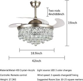 img 2 attached to MoreChange 42-Inch Crystal Fandelier Ceiling Fan with Lights: Modern LED Chandelier Fan Lighting with Remote Control, Retractable Blades, 3 Speeds, 3 Color Changes - Perfect Fixtures for Living Room or Bedroom (Silver)