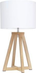 img 4 attached to 🔲 Stylish Interlocked Triangular Wood Fabric Shade Table Lamp for an Elegant Touch - Natural/White Finish