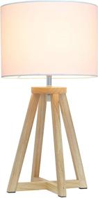 img 3 attached to 🔲 Stylish Interlocked Triangular Wood Fabric Shade Table Lamp for an Elegant Touch - Natural/White Finish