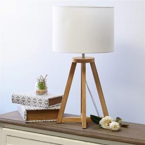 img 1 attached to 🔲 Stylish Interlocked Triangular Wood Fabric Shade Table Lamp for an Elegant Touch - Natural/White Finish