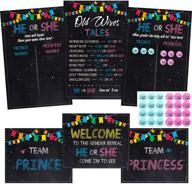 👶 upgraded baby gender reveal decorations poster set - gender reveal party supplies [7 piece kit], gender reveal games posters include 3 game posters (11x17), 1 boy & girl voting stickers logo