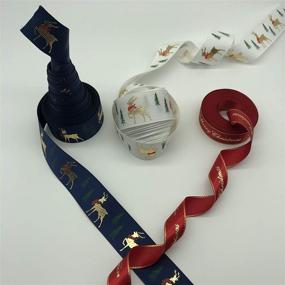img 4 attached to Golden Deer Dancing Christmas Ribbon: Festive Printed Grosgrain, Organza, Satin Ribbons with Metallic Glitter Fabric (1 in x 30 Yd)