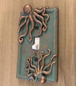 img 1 attached to Bronze/Verdigris Finish Style 2 Top Brass Large Octopus/Kraken Electrical Cover Wall Plate - Single Switch (Single Switch)