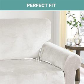 img 1 attached to Turquoize Off White Velvet Loveseat Cover Stretch Couch Covers for 2 Cushion Couch - Thick Soft Sofa Cover with Non Slip Straps - Furniture Protector, Couch Covers for Dogs - Form Fit Couch Slipcover
