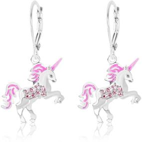 img 4 attached to Enamel Unicorn Crystal Earrings in White 🦄 Gold with Silver Leverbacks for Babies, Girls, and Children